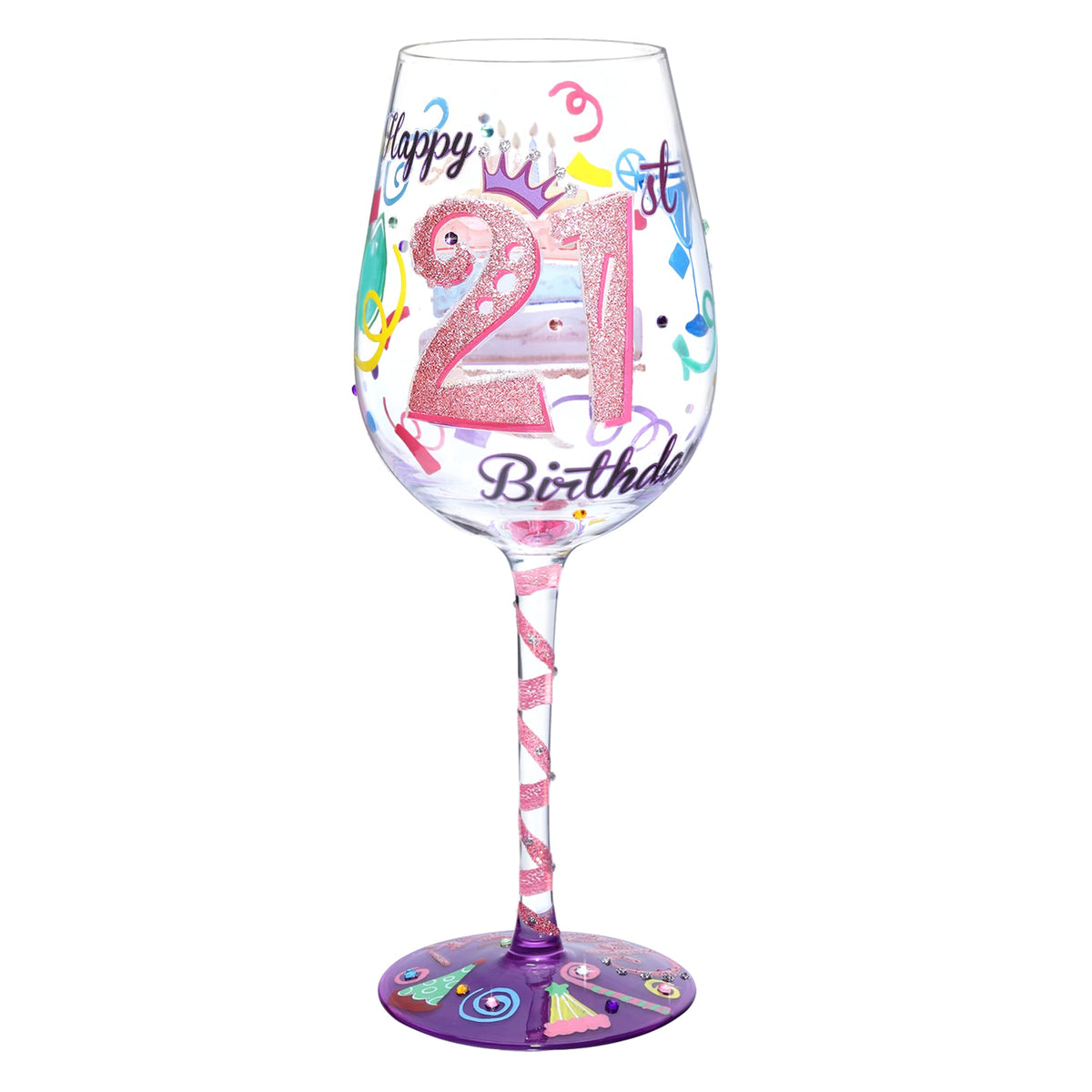 NymphFable hand-painted wine glass with 21st birthday motif for a memorable celebration