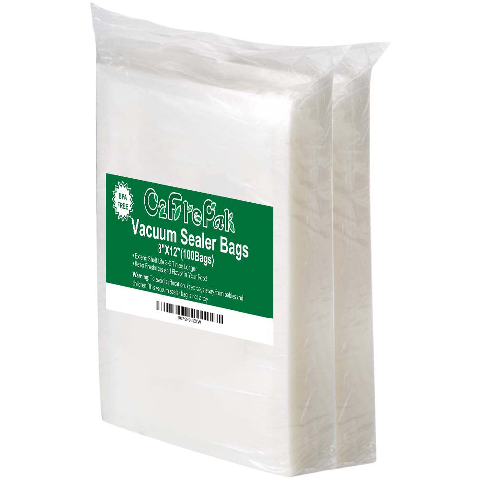O2frepak 8x12 vacuum bags front view with embossed channels for a strong seal