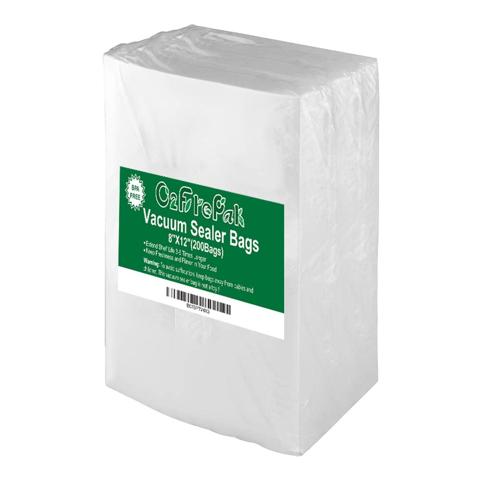 O2frepak 200-count 8x12 precut bags front view for bulk storage and freshness