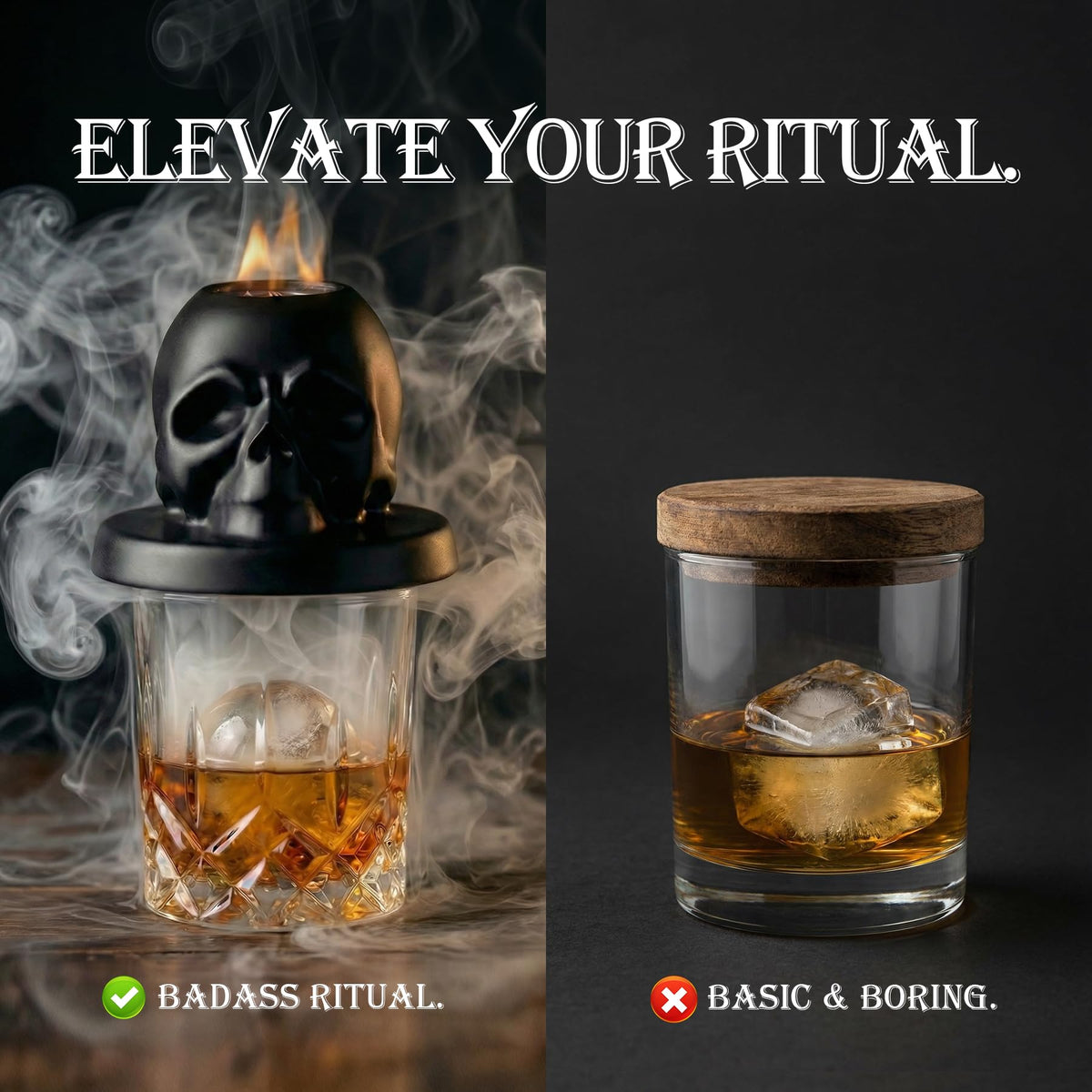 OAGA bourbon smoke effect adds visual appeal during cocktail hour.