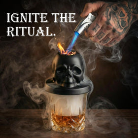 OAGA ceramic skull with torch for clean, neutral smoke flavor in cocktails.