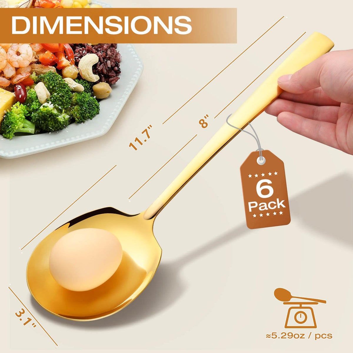 Oakibee 18-8 stainless steel gold spoon; durable for banquet use.
