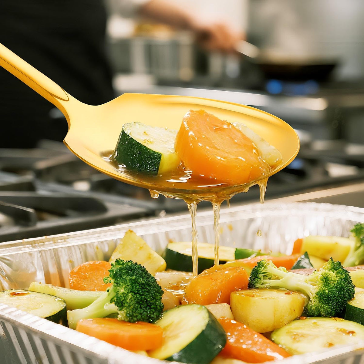Oakibee buffet serving spoon set; perfect for catering and parties.