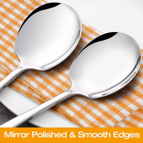 Oakibee spoon highlighting flat handle and mirror-polished finish for elegant table settings