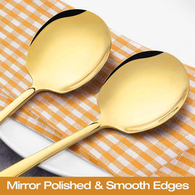 Oakibee mirror-polished gold spoon; elegant shine at table settings.