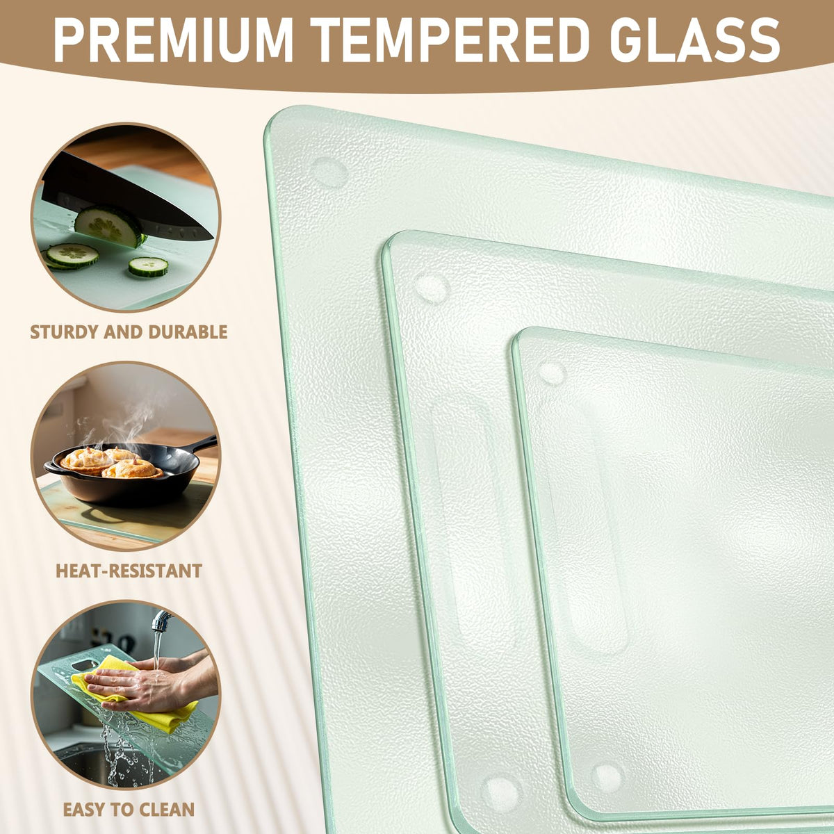 OAKJAR dishwasher-safe glass cutting board easy to clean and maintain.