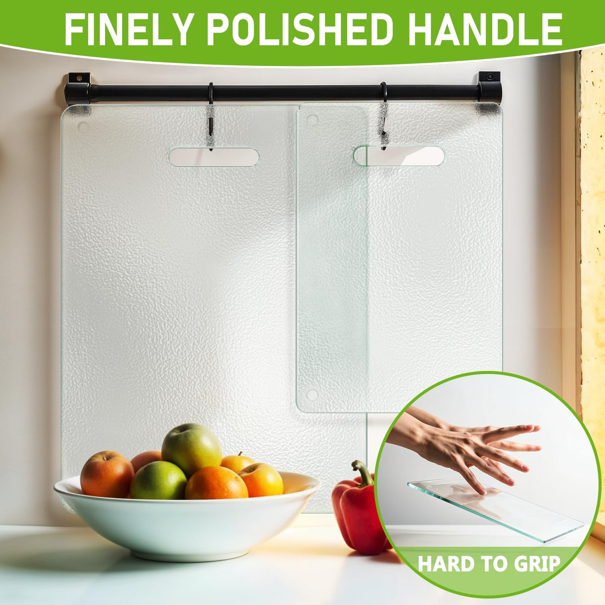Oakjar tempered glass cutting board 12x8 with handle, easy to clean