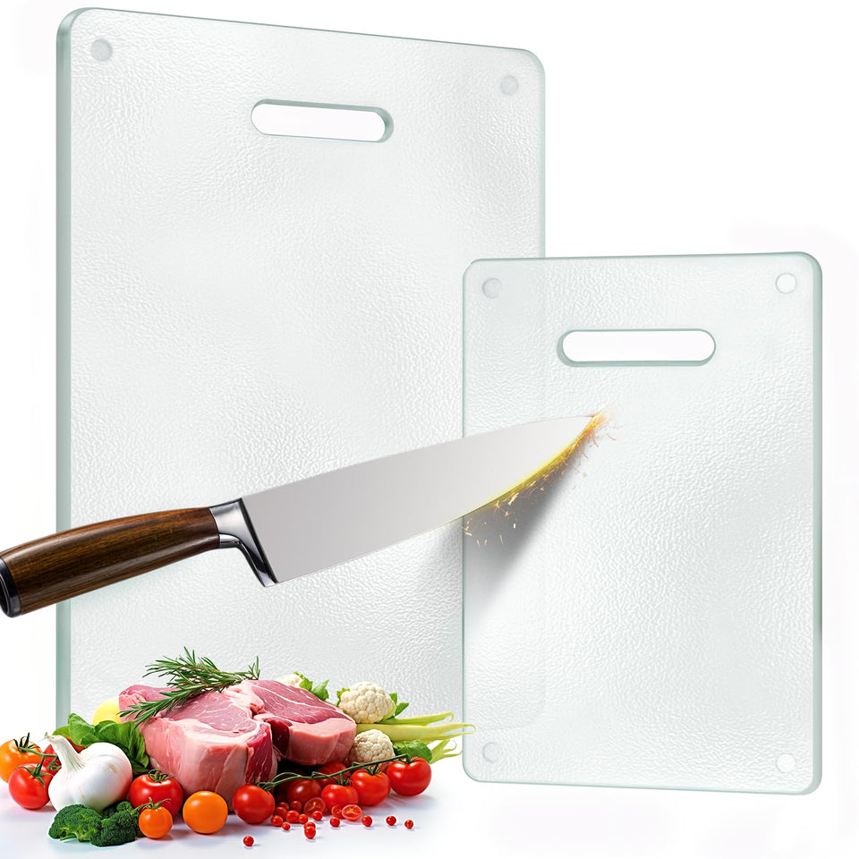 Oakjar tempered glass cutting board 16x12 with handle and non-slip surface for stable chopping