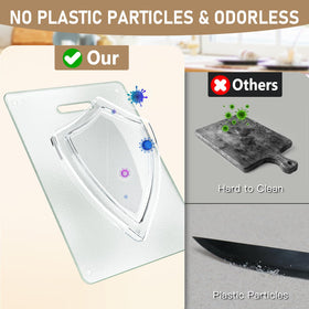 OAKJAR tempered glass cutting board showing non-slip surface for safe slicing.