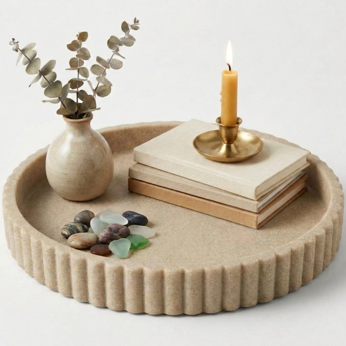 OAKOA decorative tray with fluted edge, round design, ideal as a stylish living room centerpiece