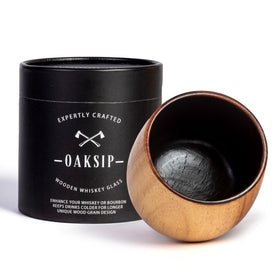 Oaksip charred wooden bourbon glass shows rich grain for an elevated whiskey experience