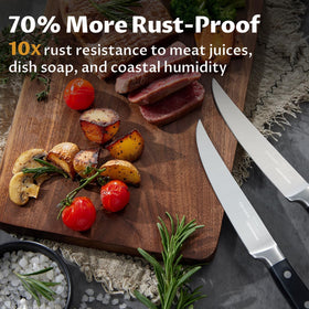 Elevated blade design keeps surfaces clean and stain-free after slicing.