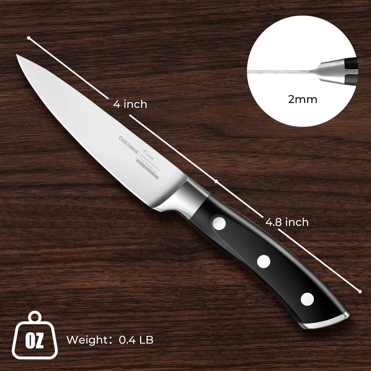 OAKSWARE paring knife care hand wash to maintain gloss.