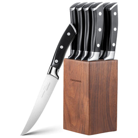 OAKSWARE 8-piece steak knives with 5-inch blades for precise, clean meat slicing.