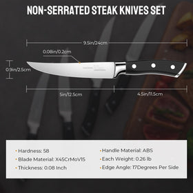 OAKSWARE steak knives handle design demonstrates ergonomic balance for fatigue-free prep.