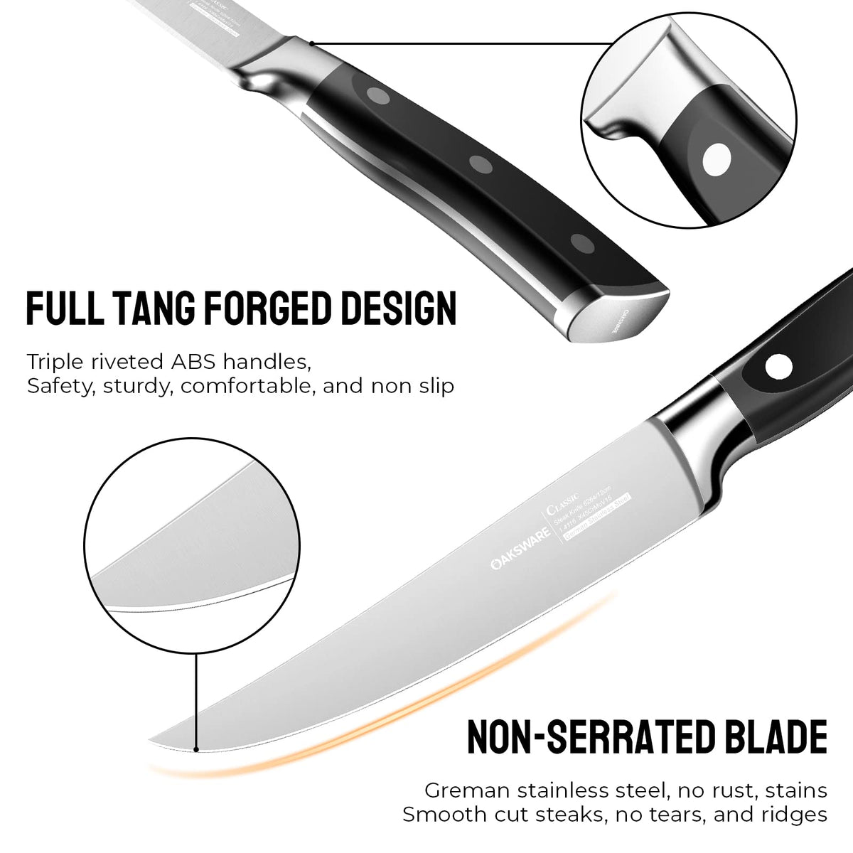 OAKSWARE blade and full-tang construction shown for durable daily use.