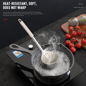 Oannao dishwasher-safe utensils stored in khaki holder