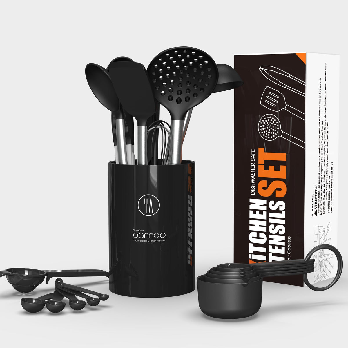 oannao silicone slotted spoon lifts food without scratching nonstick pans.