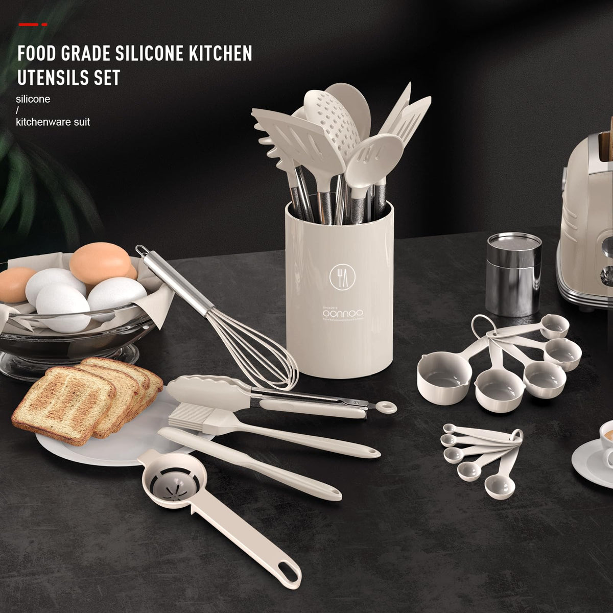 Oannao silicone spatula in khaki protects nonstick surfaces