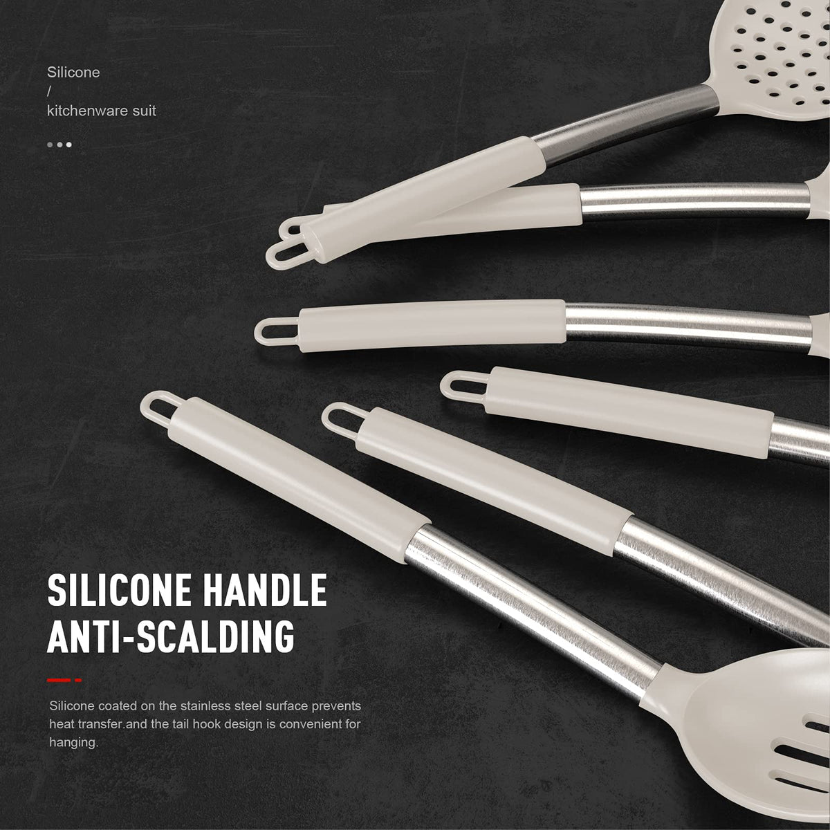 Oannao silicone turner close-up showing heat-resistant head for frying