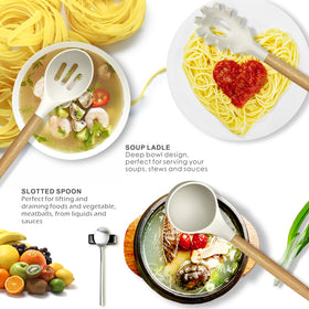 oannao silicone ladle with wooden handle for soups and sauces