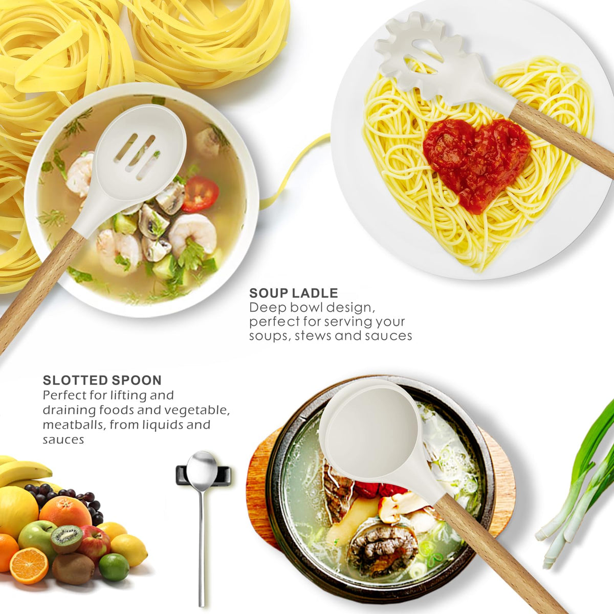 oannao cream white silicone ladle for simmering soups with heat resistance