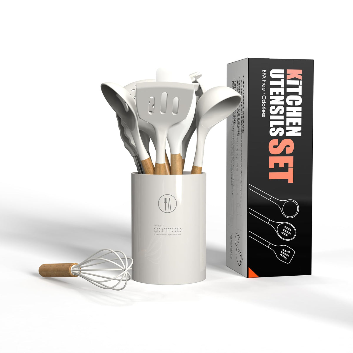 oannao cream white wooden holder keeps utensils organized and reachable