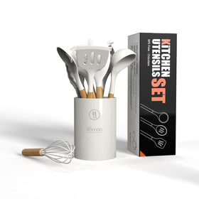 oannao cream white wooden holder keeps utensils organized and reachable