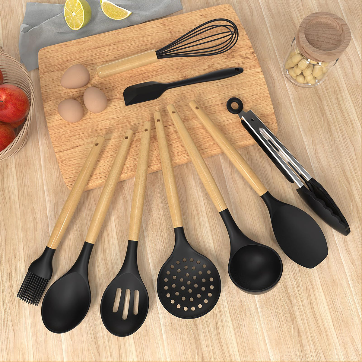 Oannao silicone utensils set mixer-batter spoon blends batters smoothly.