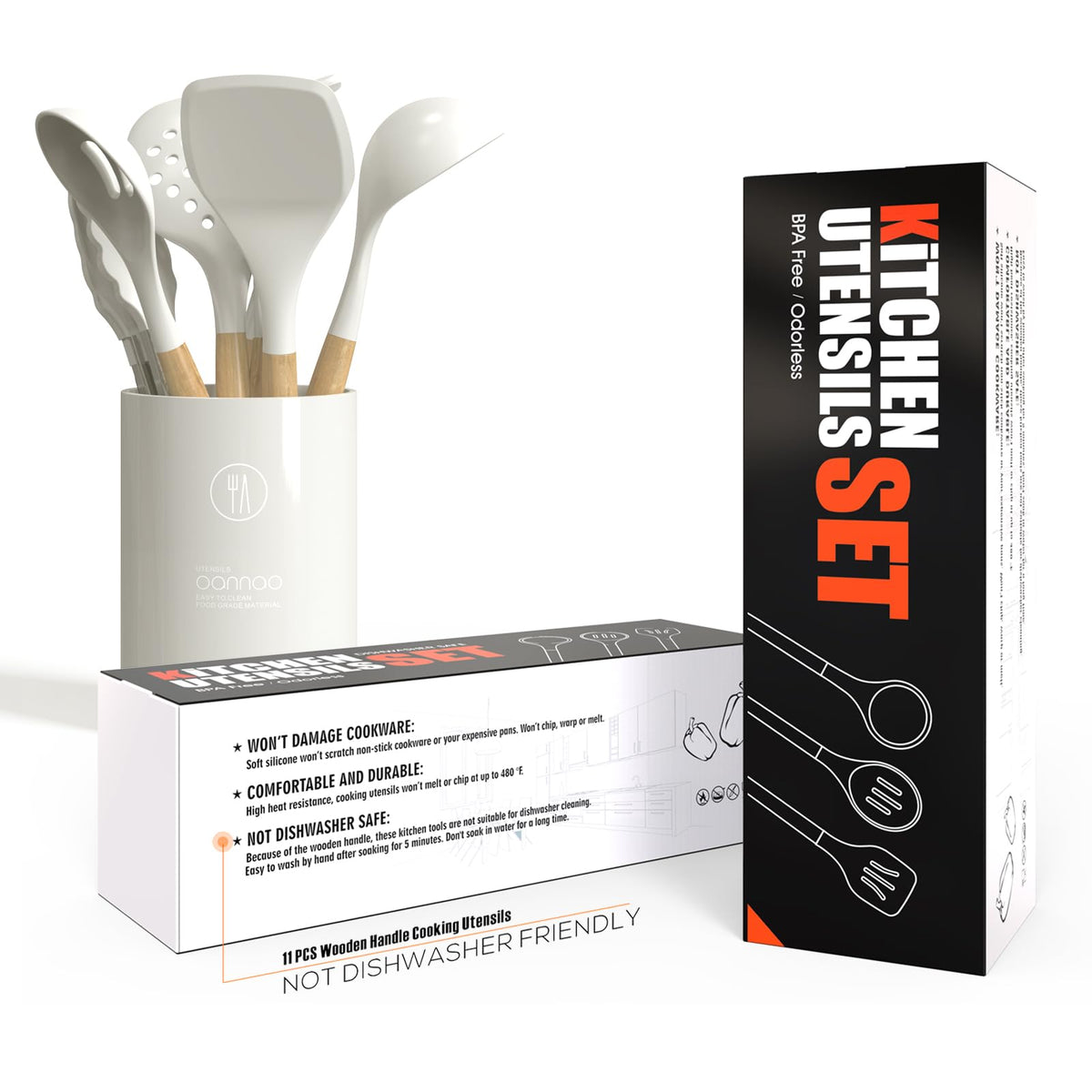 oannao silicone utensils seamless wrap for easy cleaning and less residue.