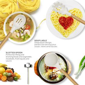oannao silicone utensils wooden-handled design for comfortable grip and long-lasting use.