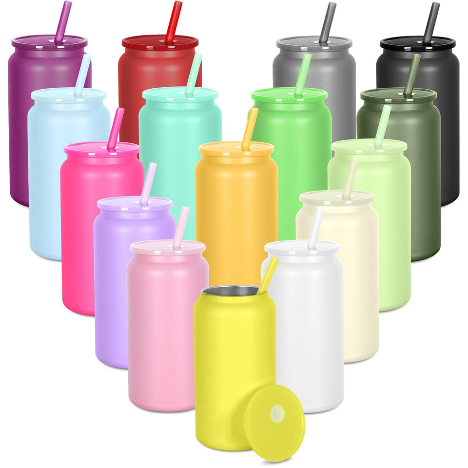 oaptuza 16oz stainless steel can tumbler with lids and straws for spill-free sipping