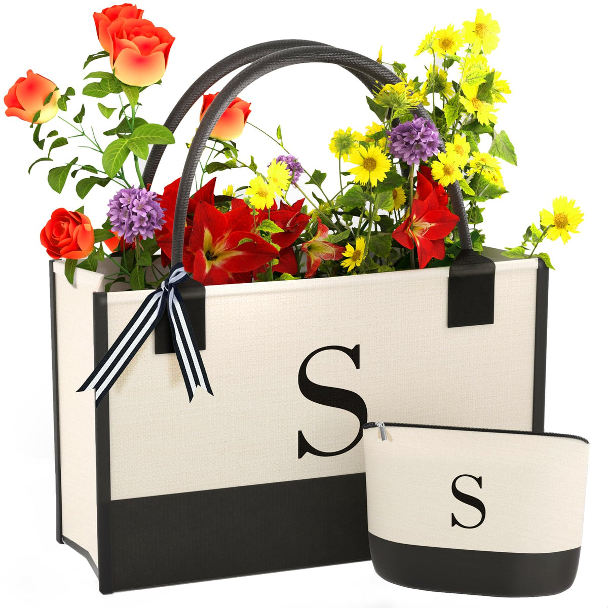 OATALY monogrammed canvas tote bag front view with initial print for personalized style.