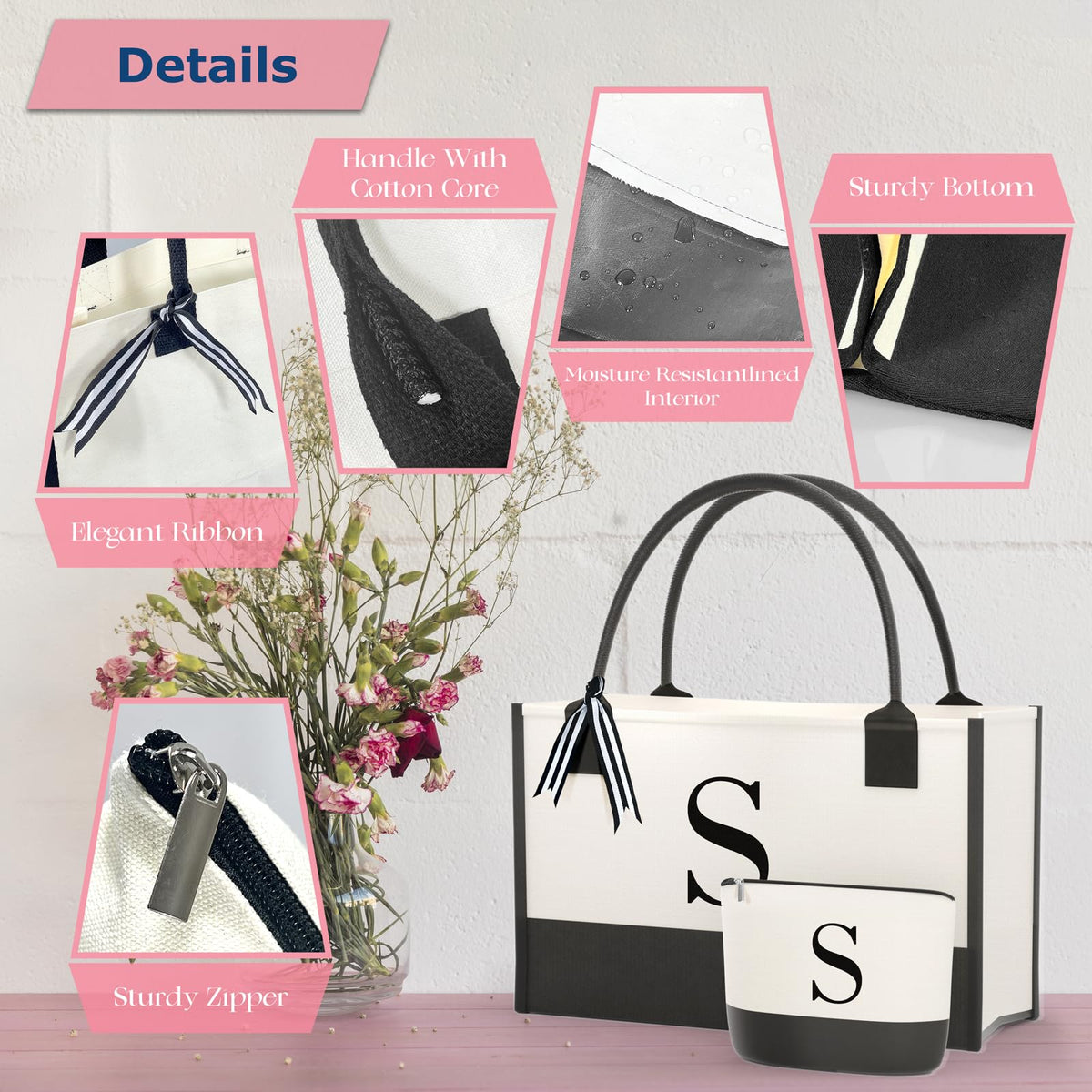 OATALY tote bag with makeup bag included for neat essentials on the go.