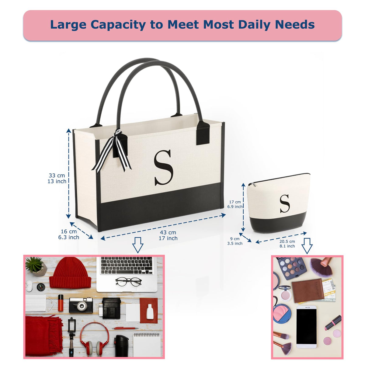 OATALY tote bag zipper pockets close-up for secure daily organization.