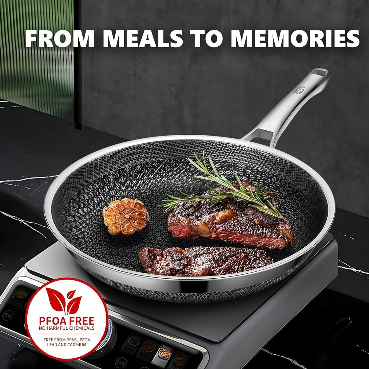 OATOFP induction-compatible pan suitable for various stovetops.
