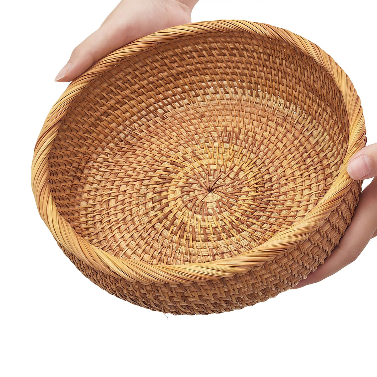 Oavostd medium round rattan bread basket with 9.2-inch diameter for counter use.