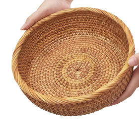 Oavostd medium round rattan bread basket with 9.2-inch diameter for counter use.