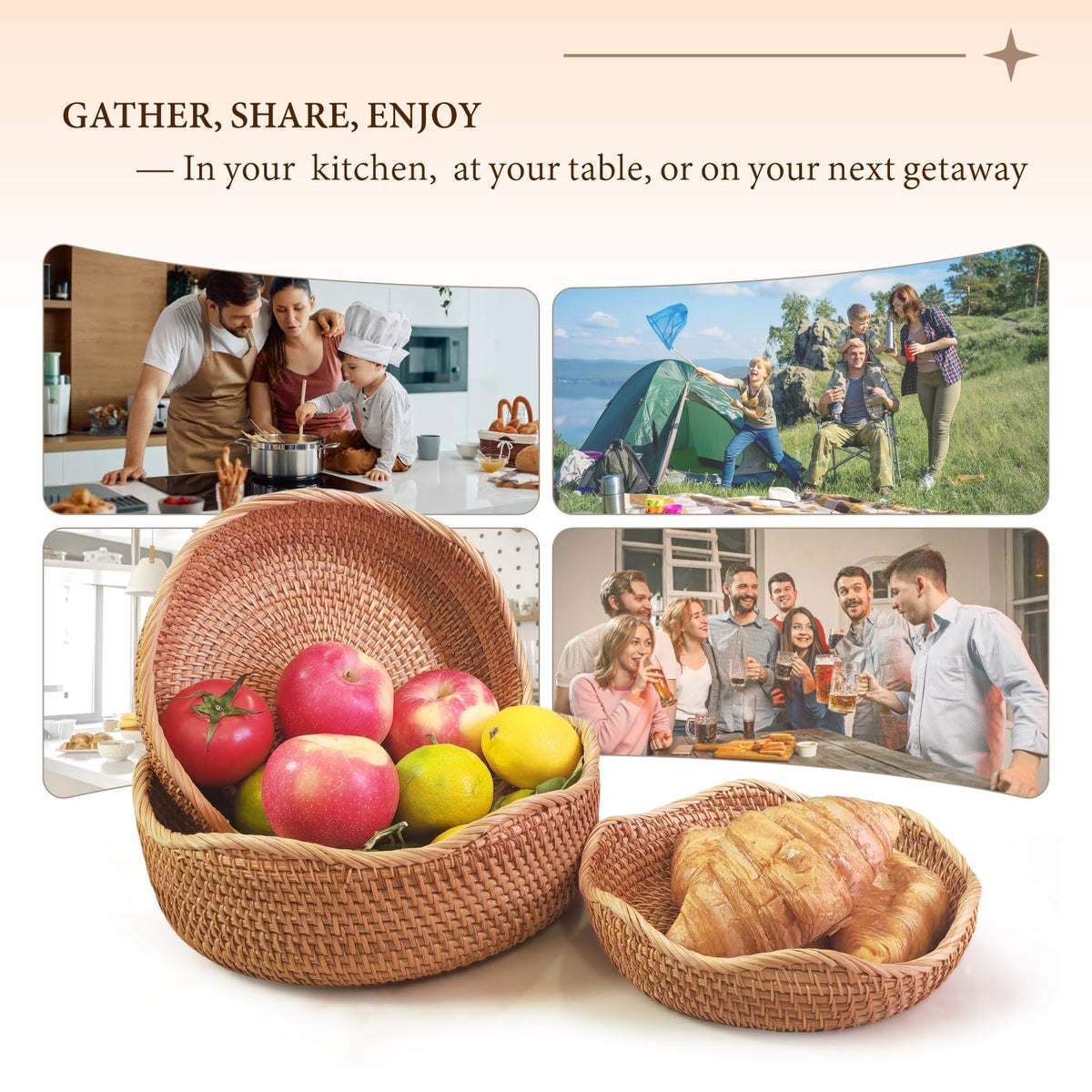 Oavostd natural rattan fruit basket displaying fresh produce