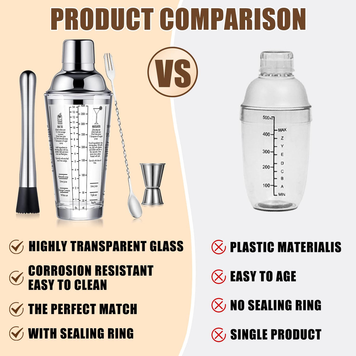 OBALY shaker shows measuring scale while pouring for easy recipe accuracy.