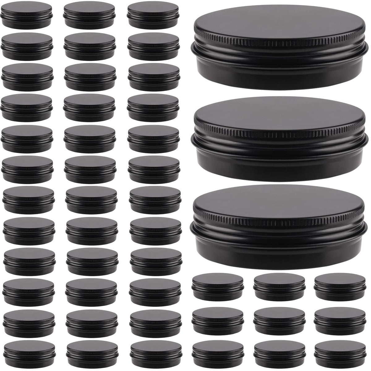OBKJJ 48-pack aluminum round cans with lids for organized storage and DIY projects.