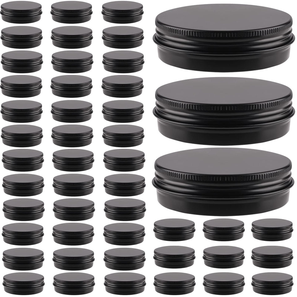 OBKJJ 48-pack aluminum round cans with lids for organized storage and DIY projects.