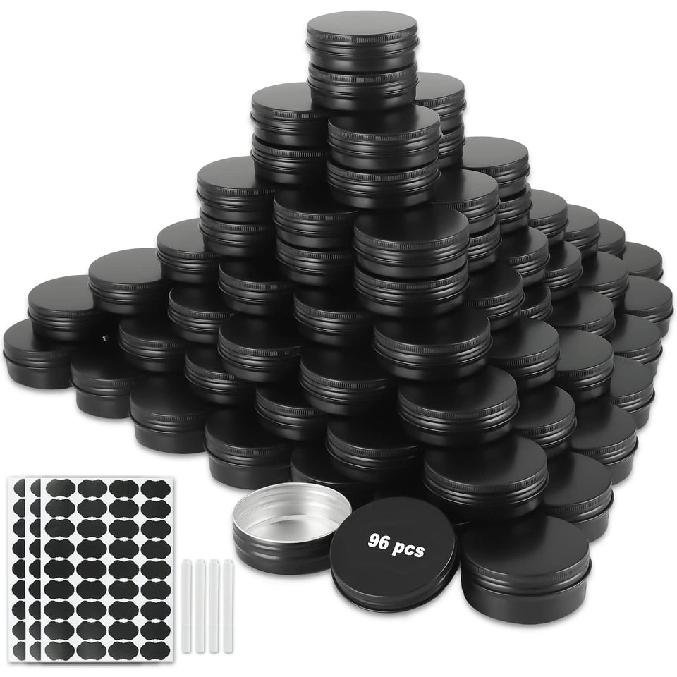 OBKJJ 96-pack round cans with screw lids for organized DIY cosmetics and spices.