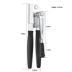 Oblivix can opener with easy-turn crank supports smooth, less strenuous prep.