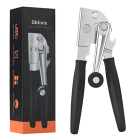 Oblivix manual can opener with soft handles eases long opening tasks.