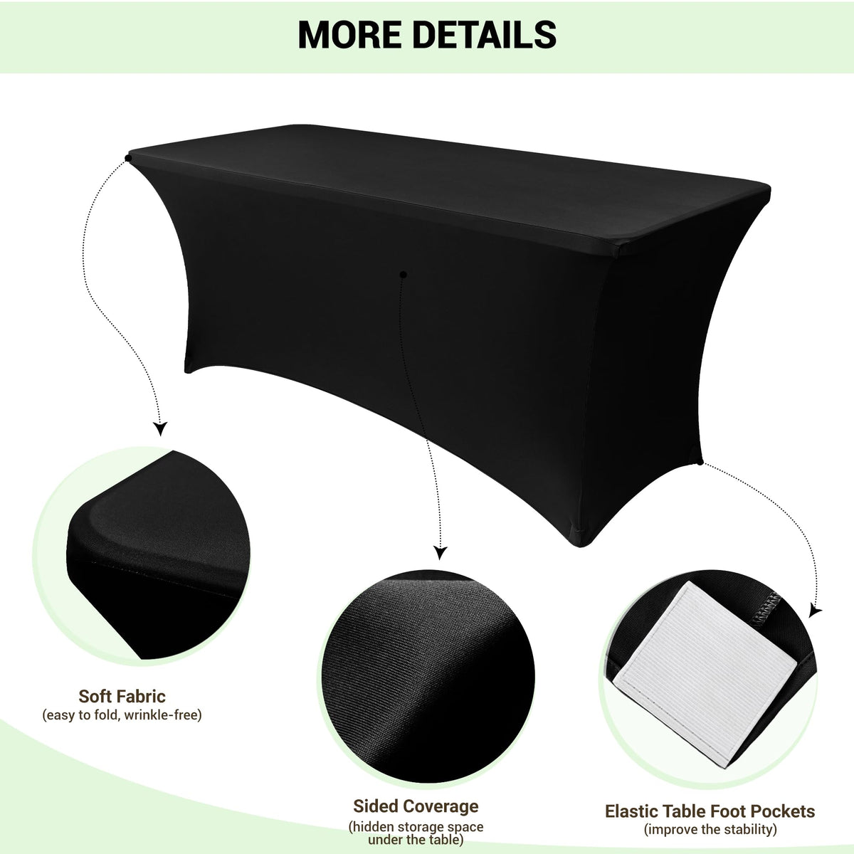 Obstal 4ft stretch spandex table cover leg pockets secure banquet table legs neatly.