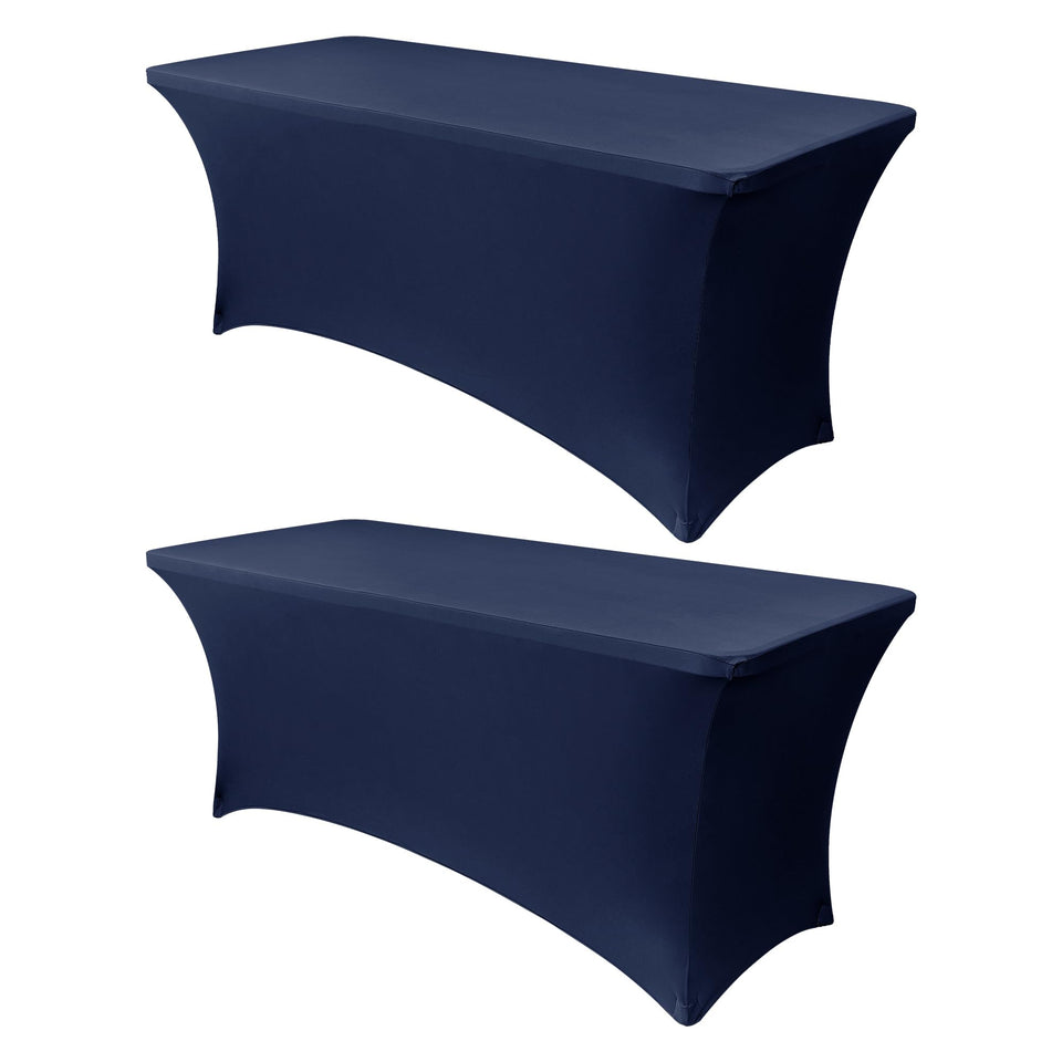 Obstal 6ft stretch table cover in navy on a banquet table for a seamless look