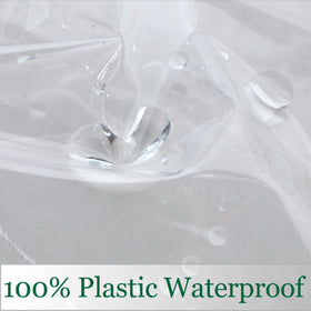 Obstal clear tablecloth on outdoor setup protecting table from spills.