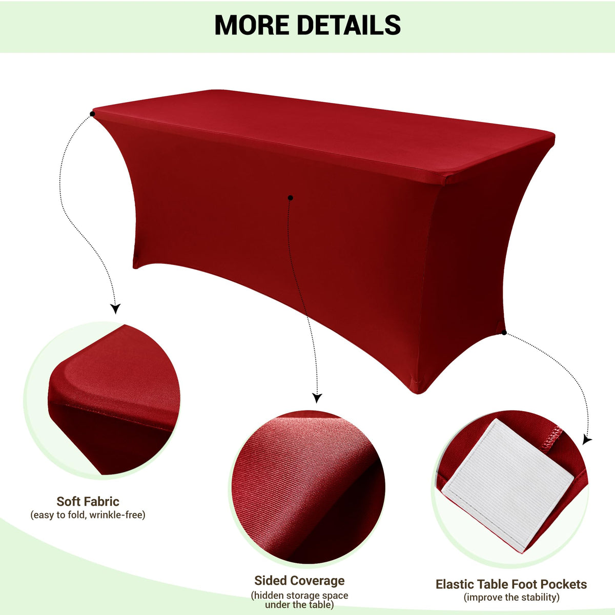 Elastic leg pockets secure Obstal table legs for a clean drape.