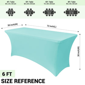 Blue tablecloth with four elastic leg pockets securing legs